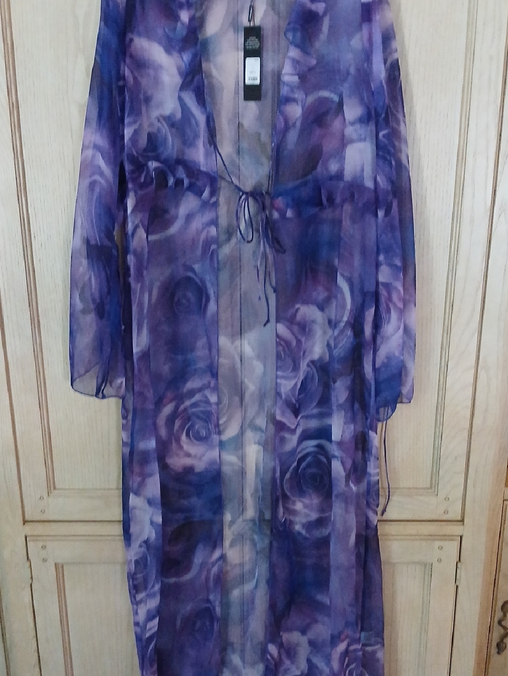 Sheer Purple Floral Tie-Front Duster Cape